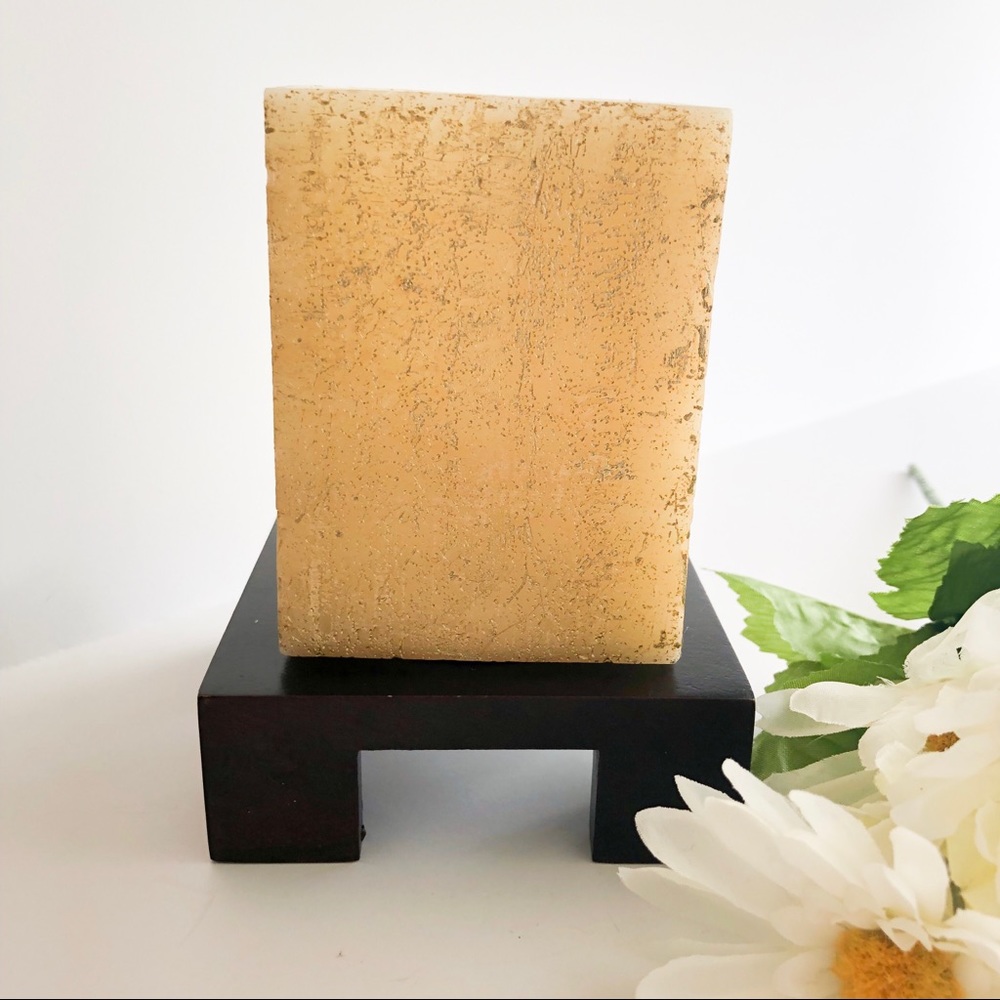 Battery Operated Gold Flicker Candle w/Wood Stand